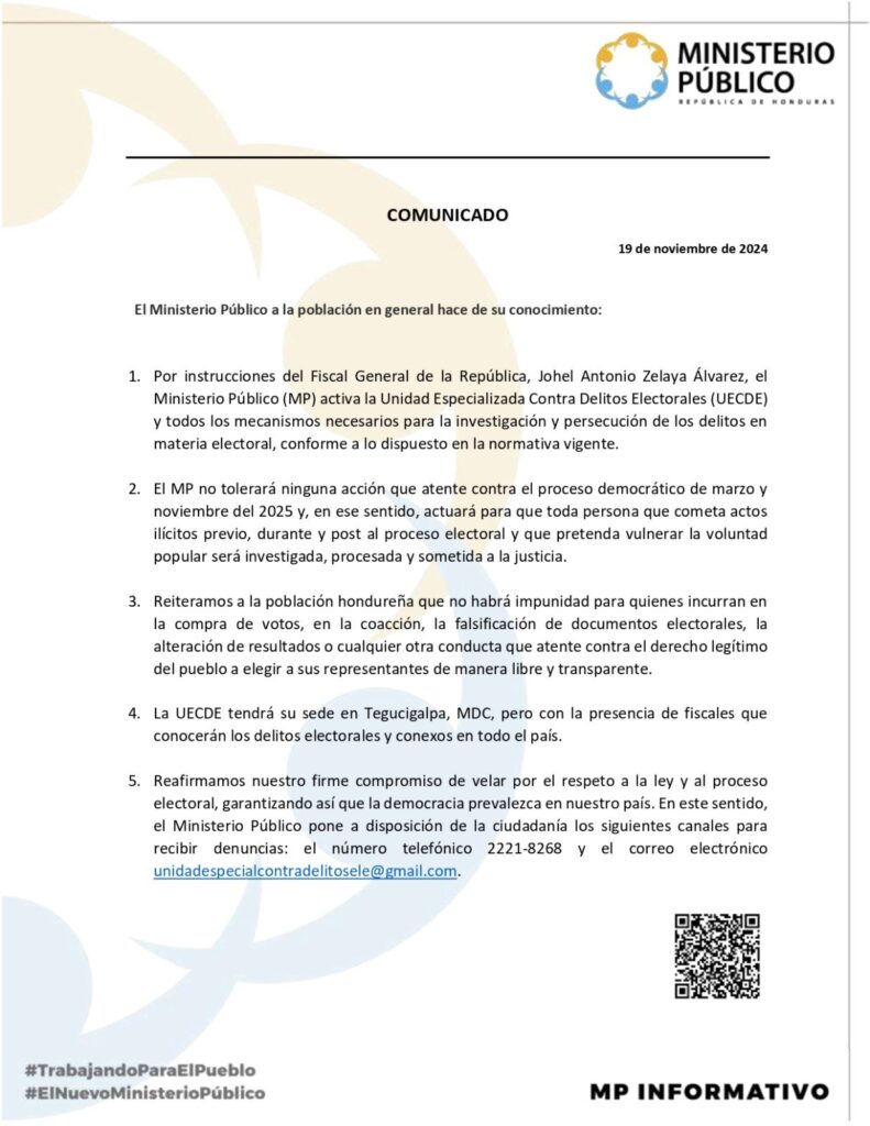 MP activa la Unidad Especializada Contra Delitos Electorales